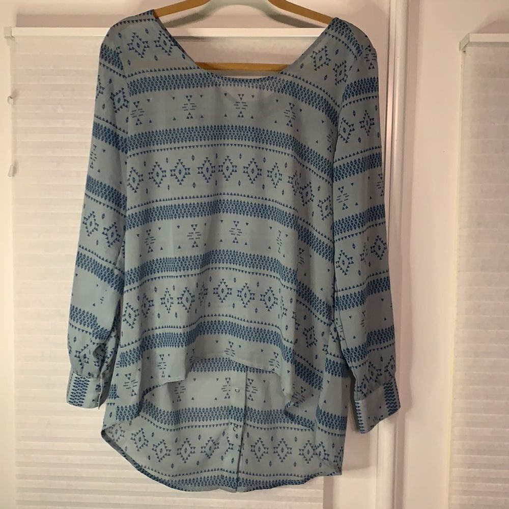 Cruel Blue‎ Diamond Pattern Semi Sheer High Low Top Shirt Back Snaps Large New